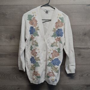 Alfred Dunner Embroidered Button Cardigan Sweater Women's Medium Petite